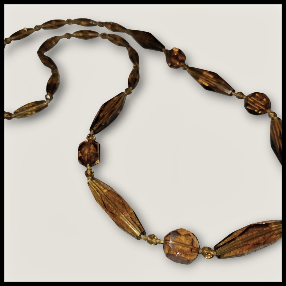 Vintage Faceted Amber Glass Bead Necklace - Picture 2 of 6
